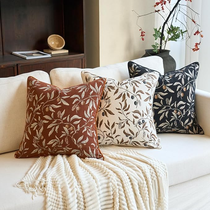 Alerfa Orange Floral Throw Pillow Cover 20 x 20 Inch Sqaure Luxury Decorative Pillow Cover for Couch Living Room Bedroom