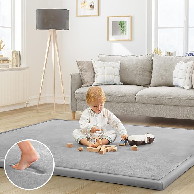 Baby Play Mat for Floor Nursery Rug Muscle Mat Area Rug Playroom Rug 74"x50" Playpen Mat Elastic Foam 1.3" Thick Crawling Mat for Babies,Toddlers, Infants, Kids,A Light Gray