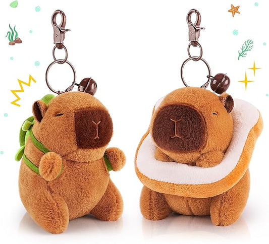 Achwishap 2PCS Capybara Plush Keychain,Cute Keychain Capybara Stuffed Animal,Soft Capybara Plush Toys Key Chain,Kawaii Plushie Stuffed Toys for Kids Adults(Capybara Turtle,Capybara Bread)