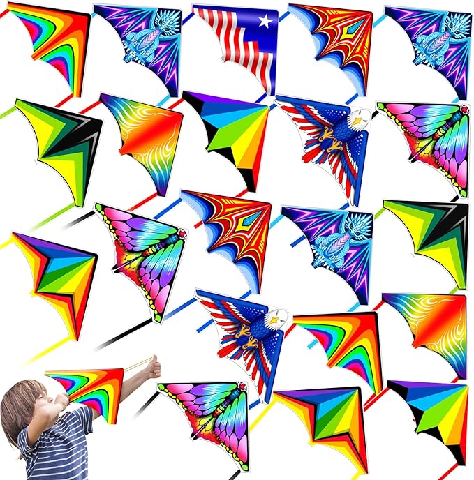 YongnKids 6 Pack/ 20 Pack Mini Kite for Boys Girls Age 3-5 4-8, Finger Launcher Kites Easy to Fly Ejection Flying Toys Kite for Kids Teens Ages Beach Park Backyard Outdoor Sports