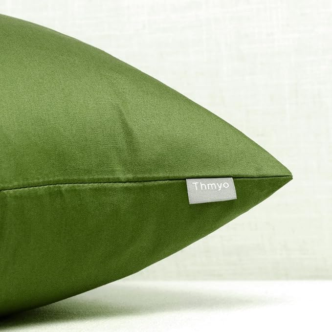 Thmyo 4-Pack 100% Cotton Lumbar Comfortable Solid Decorative Throw Pillow Case, Rectangle Cushion Cover Pillowcase Sublimation Blank Pillow Covers DIY Throw Pillowcase(12x20inch/30x50cm, Olive Green)