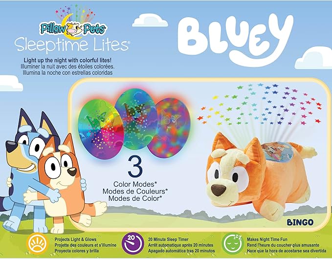 Pillow Pets 11" BBC Studios Bingo Plush Toy Stuffed Animal - Soft Pillow Sleeptime Light