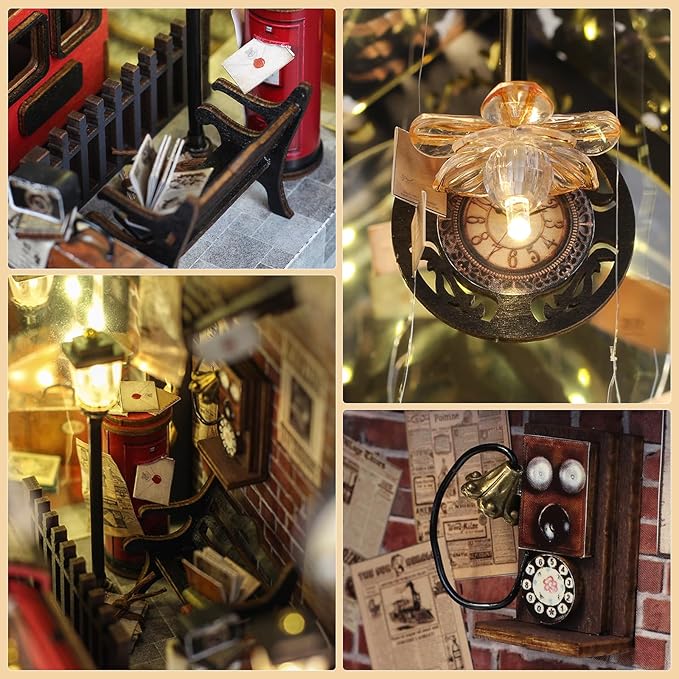 Foyucool Book Nook Kit, DIY Miniature House Kit for Adults, Dollhouse Booknook with LED Light Gifts for Family, Friends, Magic Train