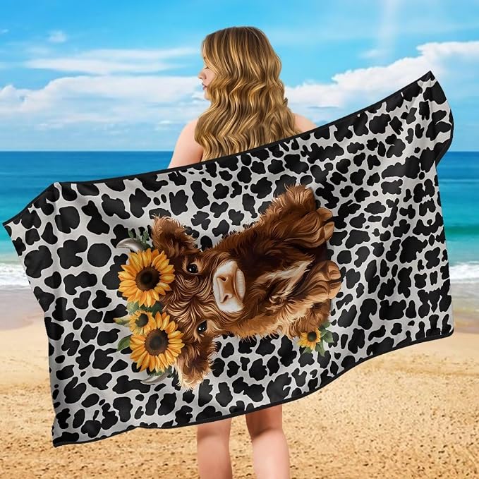 INSTANTARTS Cow Striped Highland Cow Car Seat Towel Covers Yoga Towel Car Seat Cover Car Towel