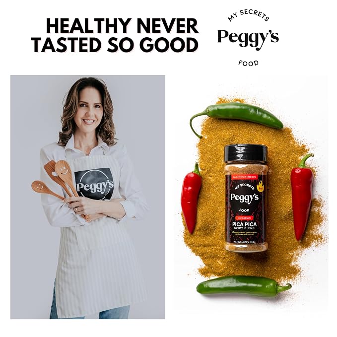 My Secrets Peggy's Food Pica Pica Spicy Blend - Premium Gourmet Seasoning with Jalapeño, Chili, and Scotch Bonnet Pepper - All-Purpose Heat for Grilling, Tacos, and Roasted Vegetables - 4 oz