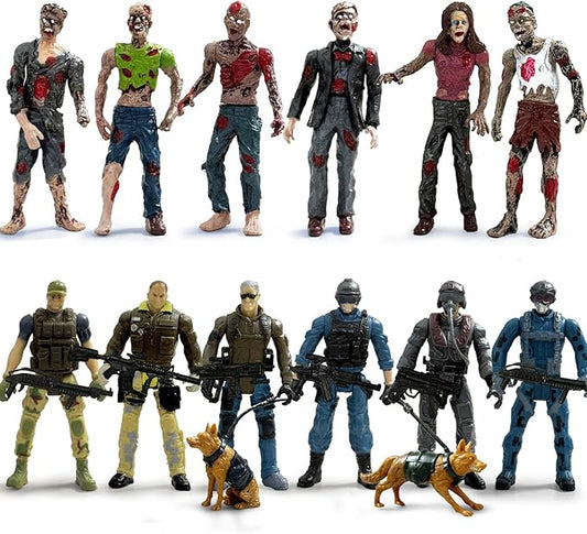 Army Men VS Zombie Action Figures, Realistic 6 Zombie Toys Playset 6 Army Toy Set with 2 Dog Figures, Halloween Decor for Boys 4-7 (14PCS)