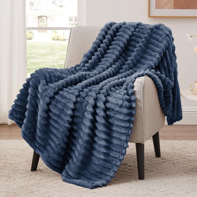 EXQ Home Gentle Soft Fleece Throw Blanket – Cozy Lightweight Blanket for Couch Bed – All-Season Warm Fuzzy Flannel Blanket for Women Mom Her – Gifts for Birthday(60"x80",Navy Blue)