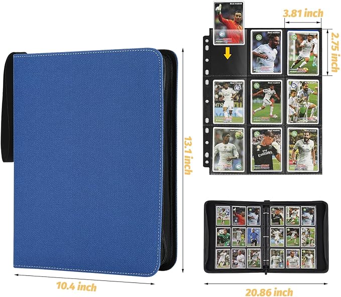 GERMUN 9 Pocket Card Binder, Premium Zip Trading Card Binder, 720 Double Sided Pocket PU Card Collection Binder, Collector Card Album, Card Folder for MTG, TCG, Sports Cards, Game Cards (Blue1)