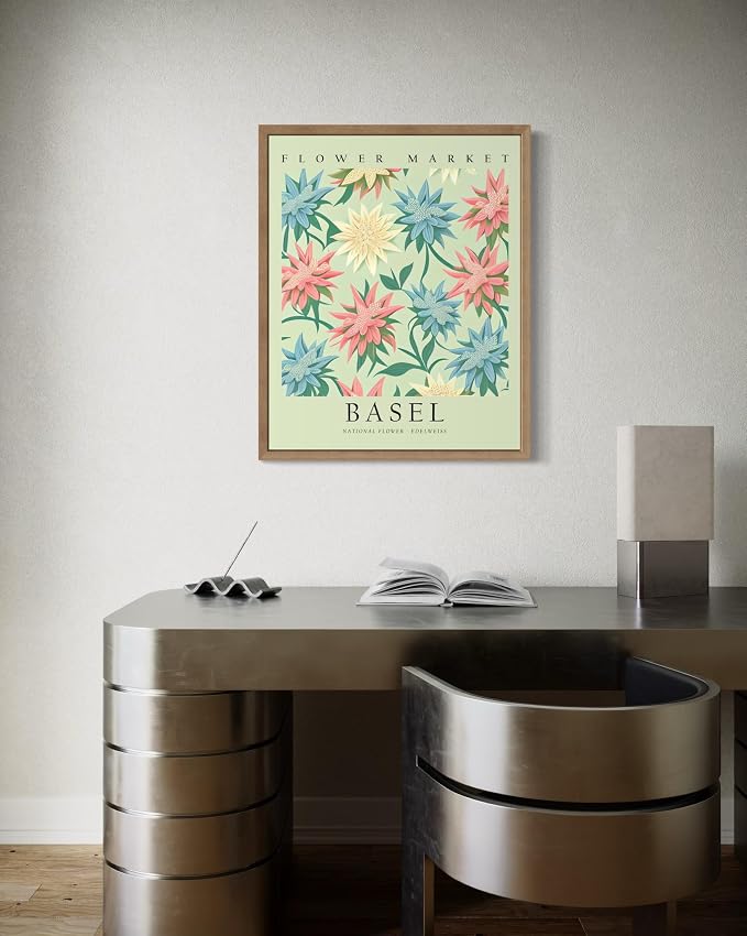 Switzerland Flower Market Art Print Poster, Wall Art Floral Painting Botanical Decor for Bedroom, Kitchen, Bathroom Livingroom Decoration 82B (Switzerland,10"L x 8"W, Wood Frame)
