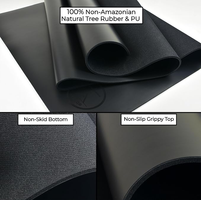 Tatago Hot Yoga Mat Non Slip-Professional Grade Natural Rubber Yoga Mat, Pliates Mat, Stretching Mat or exercise mats for home workout. Nonslip for Hot and Sweaty Classes. Includes Yoga Strap for Carrying and Stretching too.