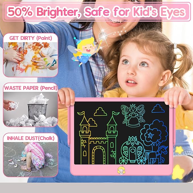 Hockvill LCD Writing Tablet 12 Inch, Toys for Boys Girls Drawing Pad for 3 4 5 6 7 Year Old Kids Toys, Toddler Erasable Doodle Board Travel Essentials, Children’s Day Valentines Gifts for Kids - Pink