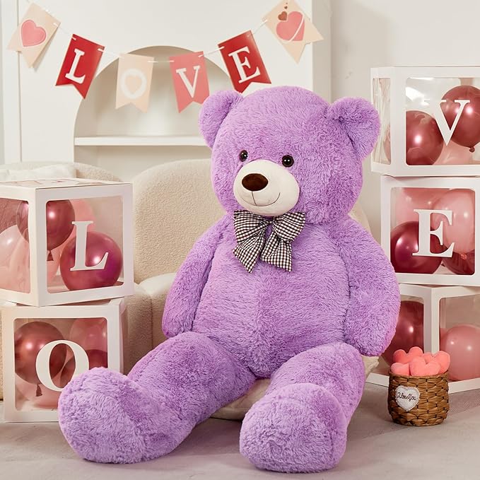 MorisMos Bow Tie Giant Teddy Bear 4 Feet, 47inch Stuffed Animal Big Teddy Bear Plush, Classic Girlfriend Boyfriend Gift, Violet