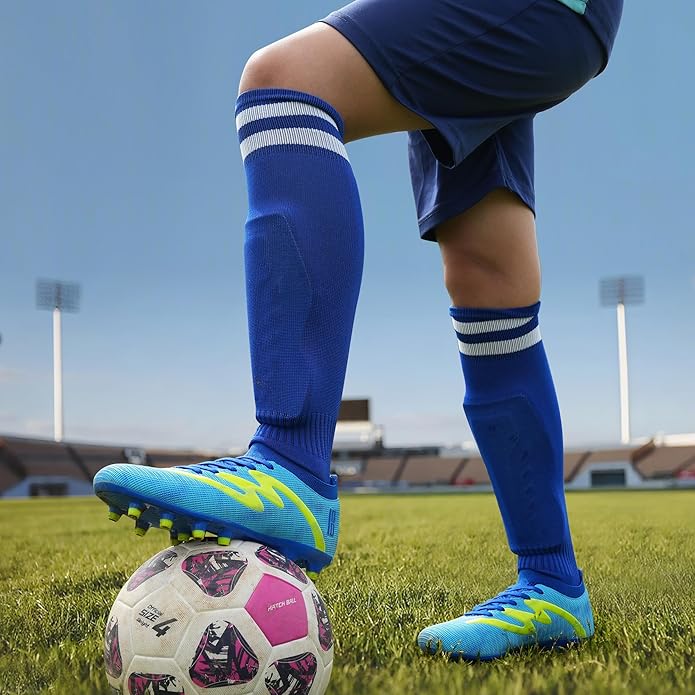 brooman Kids Firm Ground Soccer Cleats Boys Girls Football Shoes with Shin Guards and Soccer Socks