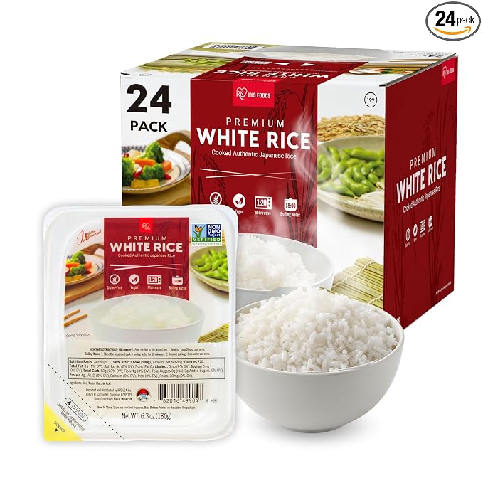 IRIS Instant White Rice, 24PK, Japanese Short Grain Vegan, Microwave 80 sec | Non-GMO, Gluten Free, Vegan, Ultra Premium Japanese Sushi Rice, Product of Japan