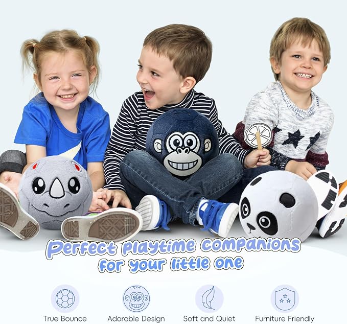 VangeBow Silent Indoor Soccer Balls for Toddlers 1-3, Inflatable Soft Plush Baby Toddler Soccer Ball Toys Gifts for 1 2 3 4 5 Year Old Boy Girl First Birthday Gift (Monkey, Pump Include)