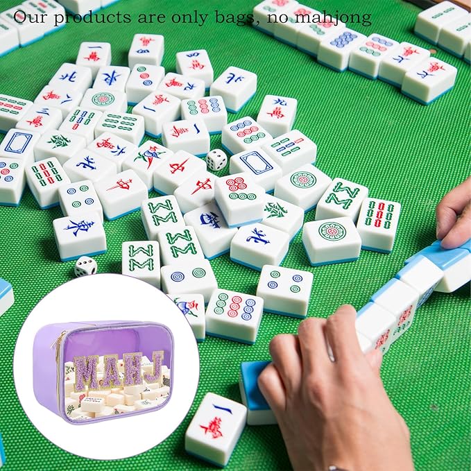 Purple Mahjong Tile Bag, Clear Mahjong Tile Bags Storage Supplies with Zipper, Storage Pouch Entertainment Games Accessories Gifts Supplies Includes Case Only