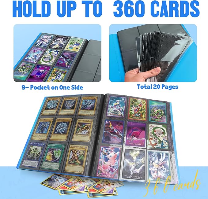Card Binder 9-Pockets,Trading Card Binder,20 Pages, 360 Card Capacity Collection Binder, Card Folder for MTG, TCG, Game Cards & Sports Cards (Sky blue)