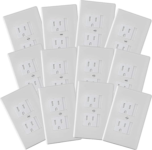 Safety Innovations Self-Closing Babyproof Outlet Covers - (For Center Screw Outlets Only) An Alternative To Wall Socket Plugs for Child Proofing, (12-Pack), (1-Screw), (White) White)