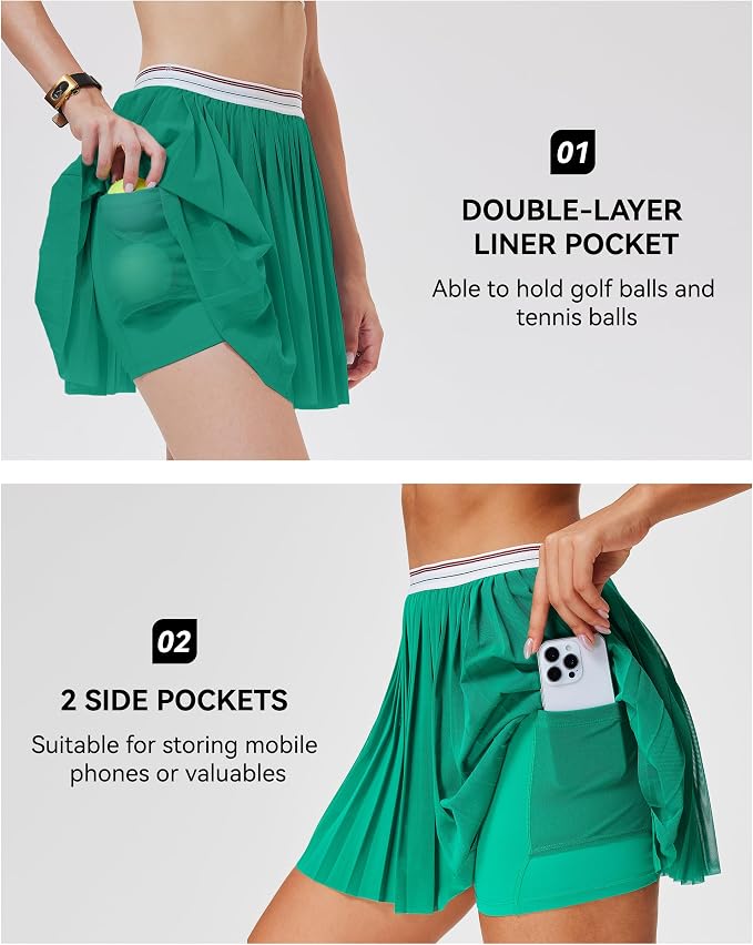 Mudere 2 Piece Golf Outfits for Women Tennis Skirt Set Built-in Shorts | Deep V-Neck Lapel, Silky Breathable High Stretch Fabric, Side Pockets, Activewear, Athletic Wear