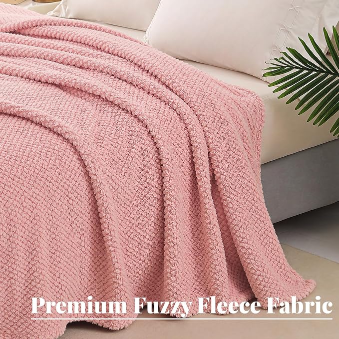 Whale Flotilla Extra Large Soft Fleece Throw Blanket for Couch | 50x70 Inch, Pink, Suitable for Sofa Chair Bed, Fluffy Fuzzy Jacquard Blankets for All Season, Lightweight and Cozy