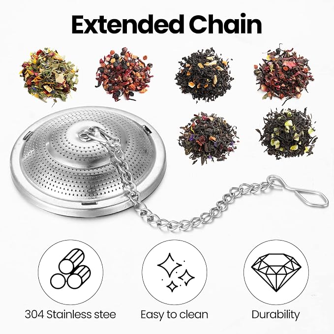 Zopeal 9 Pcs Tea Infuser Stainless Steel Strainer with Extended Chain Hook and Saucer Loose Leaf Steeper Fine Mesh Ball Tea Filter for Brew Spices Seasonings Fits Cup Mug Bottle (Large)