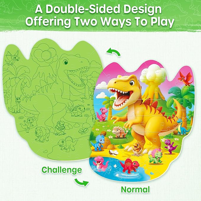 SYNARRY Dinosaur Floor Puzzles for Kids Ages 4-6, Large 45 Piece Floor Puzzles for Kids Ages 3-5, Dinosaur Puzzles for 4-8 Years Old, Easter Basket Stuffers Valentines Day Gifts for Kids