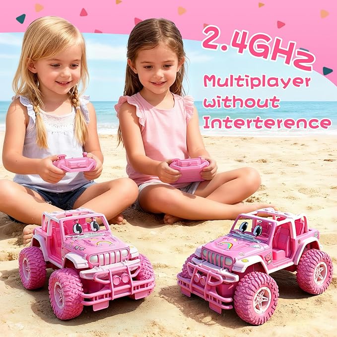 NQD Remote Control Car, Rechargeable RC Racing Cars with Stickers 1:16 Scale, 80 Min Play, 2.4Ghz Off Road Trucks All Terrain Toys Gifts for 3-Year-Old Girls