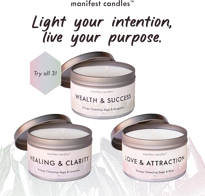 Manifest Candles Love Candle to Attract Love, 45 Hour Burn, Sage & Rose Candle, Romantic Candles, Spiritual Meditation Candles with Manifestation Crystals Bracelets for Women