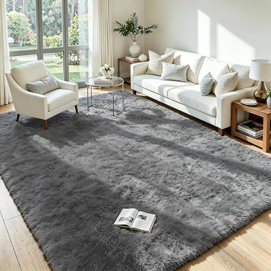 5x8 Area Rug for Living Room, Ultra Soft Fluffy Light Grey Rugs for Bedroom, Non Slip Large Shag Carpet, Fuzzy Plush Nursery Rug, Thick Washable Indoor Floor Carpets for Kids Office Dorm Home Decor