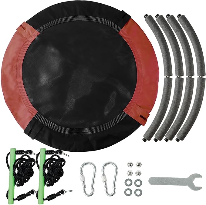 YSEJOMP 3.3FT Round Saucer/Tree Swing with Handles -Made of Sturdy Frame,PP Mat,Adjustable Multi-Strand Ropes,Safe and Durable for Yard Garden Playground Park (Black and Red, 40 inches)