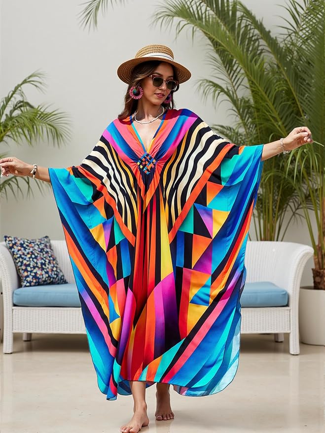 Mumu Dresses for Women Plus Size, Bohemian Kaftan Beach Cover Up Long Maxi Nightgown Soft Loungewear