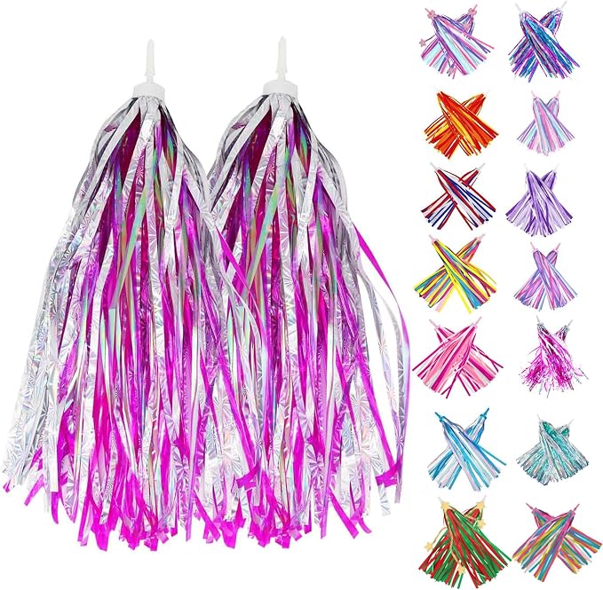 PLATT Kid's Bicycle Handlebar Streamers Colorful Ribbons Tassel for Girls Boys Bicycle Handlebar Scooter Handgrip (1Pair) (shiny pink)