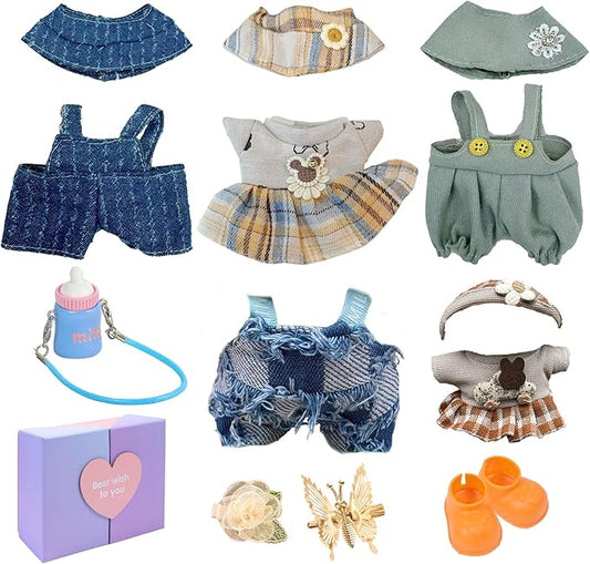 17cm Doll Clothes Set (No Doll) –5-Pack Handmade Outfits with Accessories for 6.7” Dolls, Premium Cotton Clothing with Gift-Ready Packaging, Perfect for Dress-Up and Collectors (FH7, 5)