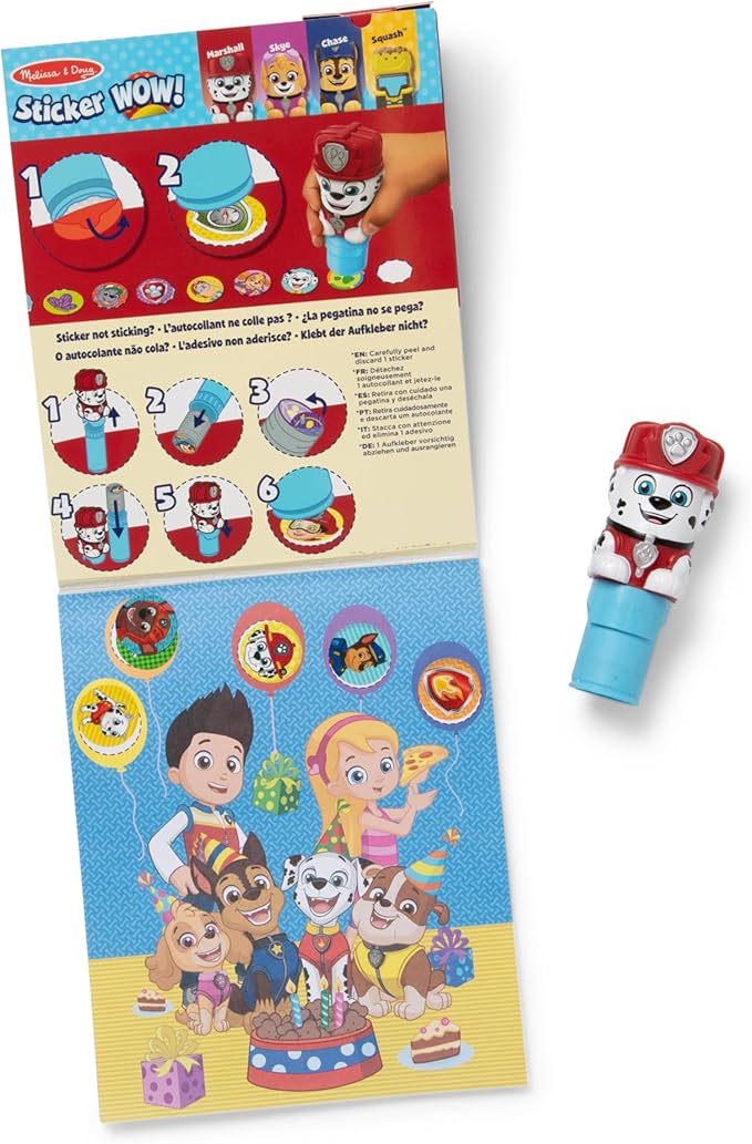 Melissa & Doug Sticker Wow!™ 24-Page Activity Pad and Sticker Stamper, 300 Stickers, Arts and Crafts Fidget Toy Collectible Character – PAW Patrol Marshall - FSC Certified