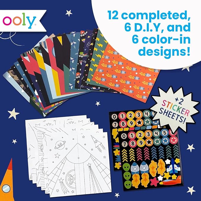 Ooly DIY Paper Airplane Book, 24 Paper Planes & Stickers, Kit Includes 12 Completed, 6 Blank and 6 Color-in Planes, Great Gifts for Kids, Activities for Boys and Girls