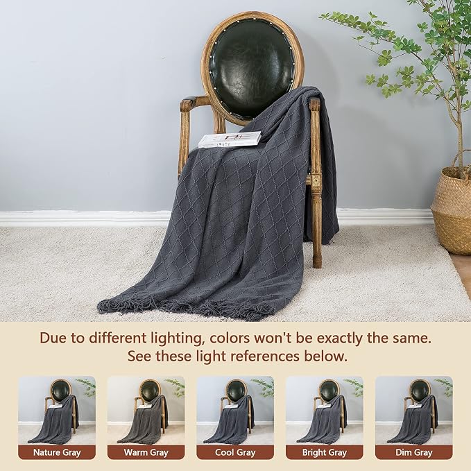 inhand Dark Grey Knitted Throw Blanket for Couch and Bed, 60"x80" | Soft Living Room Home Decor Knitted Twin Size Blanket, Outdoor Lightweight Breathable Summer, Farmhouse Warm Woven Decorative