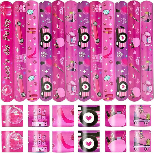 24 Pcs Pink Party Decorations Favors Princess Bracelet Wristbands Bracelet Slap Bracelets Pink Party Birthday Supplies