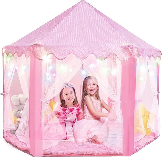 PLAYVIBE Princess Tent - 55 x 53 in, Toddler - Starry LED Lights Kids Tent - Cozy Indoor Playhouse - Portable & Easy Assembly Toddler Playhouse, CGift Idea for Kids & Grandkids