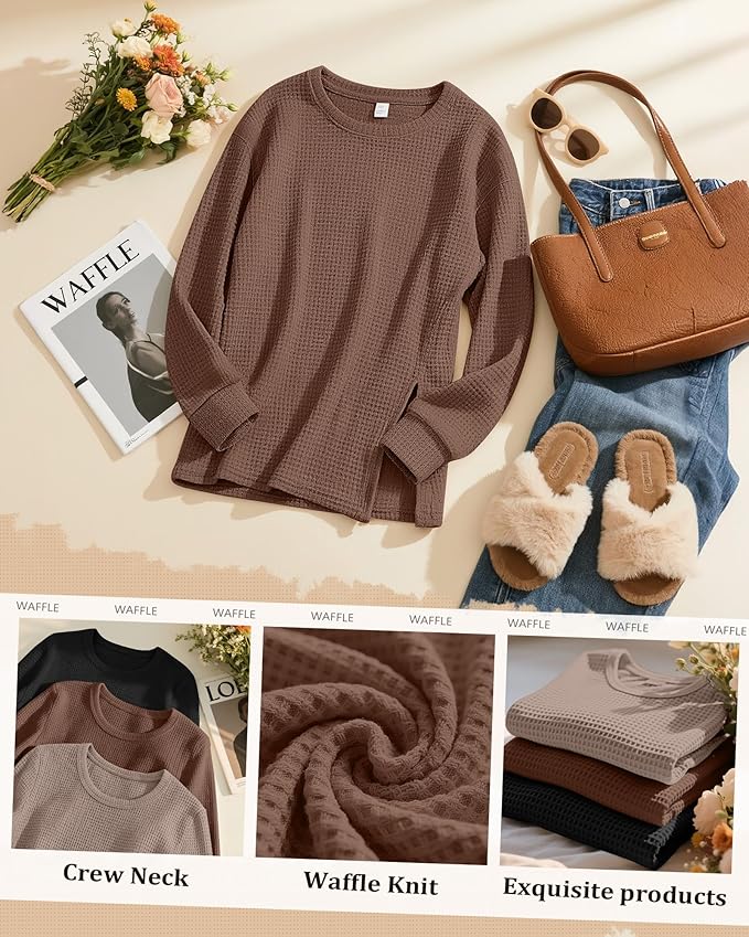 3 Pack Women's Maternity Shirts Long Sleeve Waffle Knit Side Split Oversized Tops Pregnancy Clothes Fall Tees