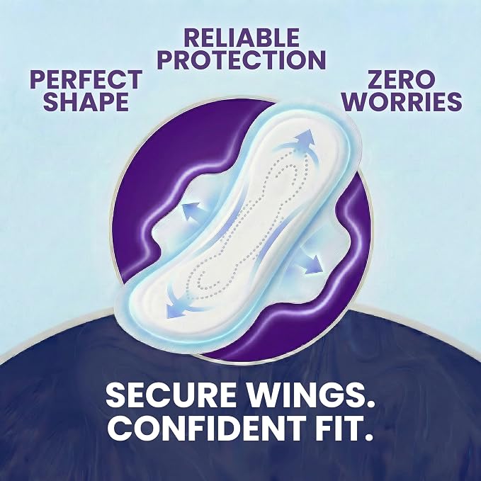 [42 Count] Essentials Maxi Pads with Wings | 7 Count (Pack of 6), Sanitary Pads for Women, Super-Soft & Leak-Proof Period Pads, Advanced Absorbent Core with Wings | Night