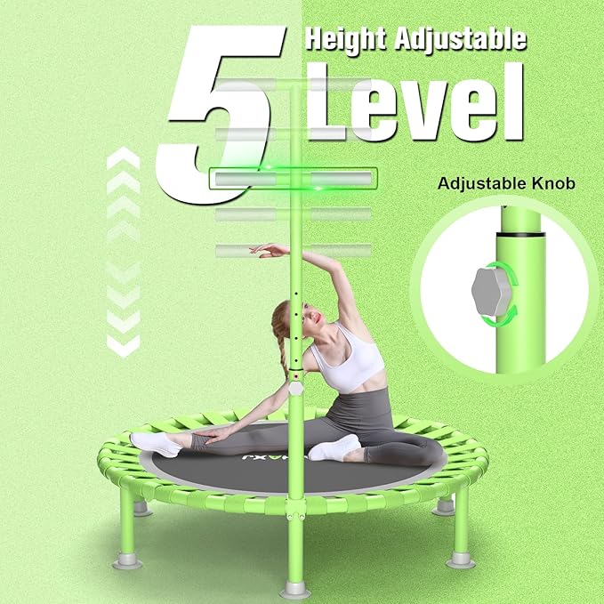 ZCMHAXJ Foldable Mini Trampoline, 40" Rebounder Trampoline for Adults & Kids, 450lbs Capacity with T-Shaped Adjustable Bar, Indoor Fitness Workout Exercise Equipment