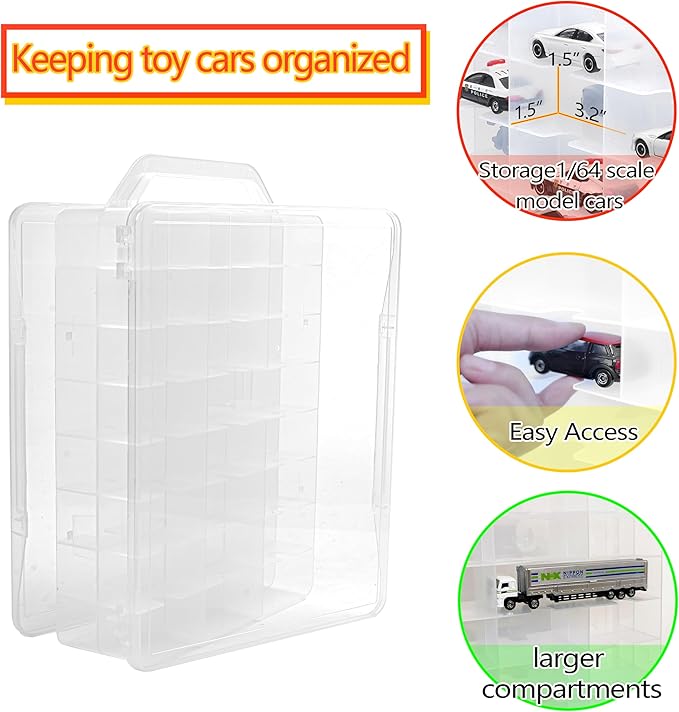 YYDS 48-Car Storage Case with Handle, Double-Sided Organizer for Toy Cars, Matchbox Cars, 1:64 Scale, Hot Wheels Compatible, CASE ONLY