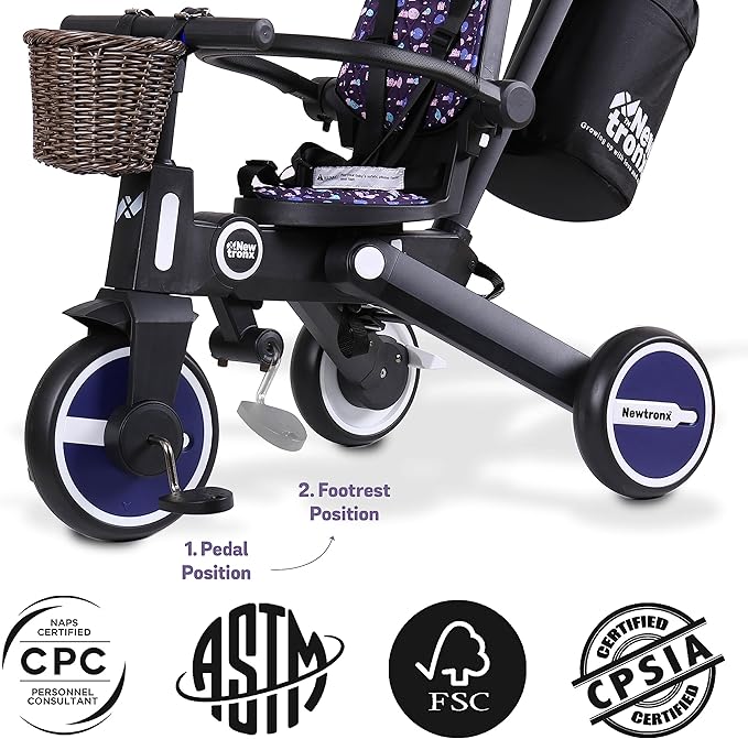 Adventure Pro Summer Edition - Foldable Tricycle for Toddlers-Big Canopy, Basket,Travel Backpack and Parent Bag - Toddler Tricycle for Ages 10 Months to 5 Years (Sunny Grape/Purple)