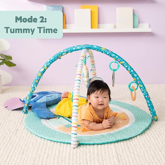 Bright Starts Disney Baby Stitch Party in Paradise Play Gym & Mat, Includes 5 Take Along Toys with Removable Stich Plush, Ages 0M+