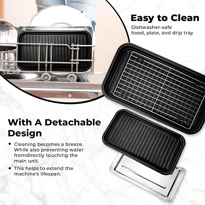 Pukomc Electric Indoor Grill,2 in 1 Indoor Grills for Kitchen | Grill Net & Non-Stick Cooking Removable Plate, Temperature Control, Dishwasher Safe, 1800W Large Smokeless