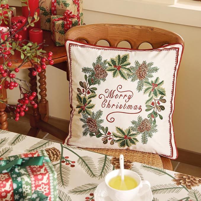 Designer Chrismas Velvet Throw Pillow Cover,18"x18"-Carol A | Vintage Square Pillow Cover,Concealed Zipper Design,Pinecones Pattern,Sofas,Bedroom,Living Room,Lounge Chairs,Decor