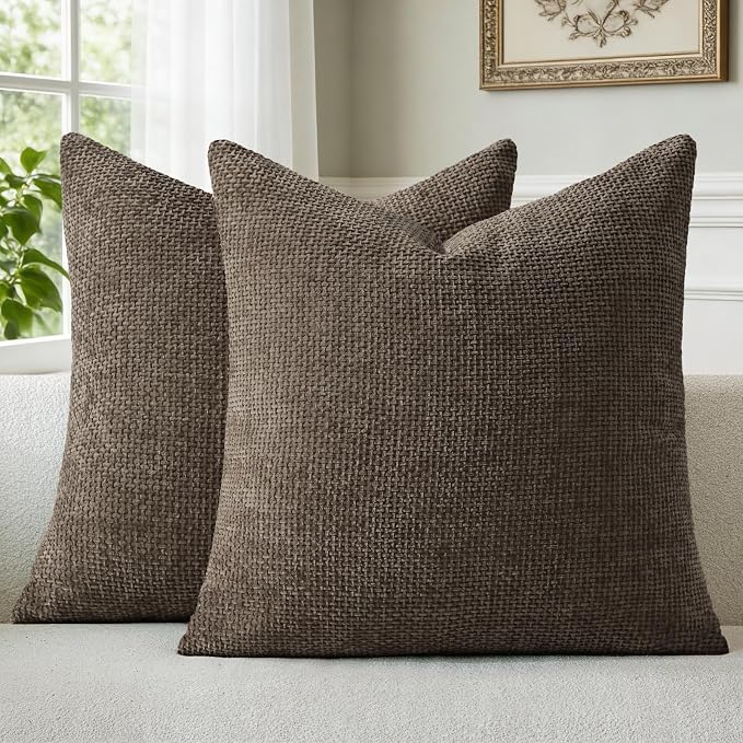 a moment Dark Brown Chenille Throw Pillow Covers 22x22 Inch Pack of 2 Modern Decorative Throw Pillow Covers Farmhouse Cross Covers Home Decor for Sofa Bedroom Living Room
