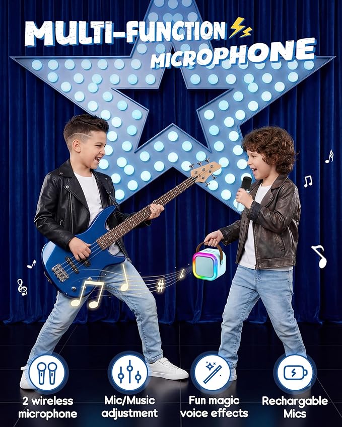 Karaoke Machine for Kids, 2026 TOP Birthday Gifts Toys Ideas for Boys Ages 4, 5, 6, 7, 8, 9, 10, 12+ Years Old, Portable Mini MP3 Player with 2 Wireless Mics for Party