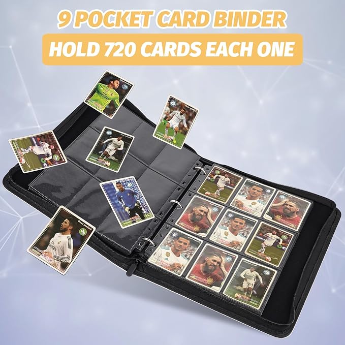 GERMUN 9 Pocket Card Binder, Premium Zip Trading Card Binder, 720 Double Sided Pocket PU Card Collection Binder, Collector Card Album, Card Folder for MTG, TCG, Sports Cards, Game Cards (Silver)