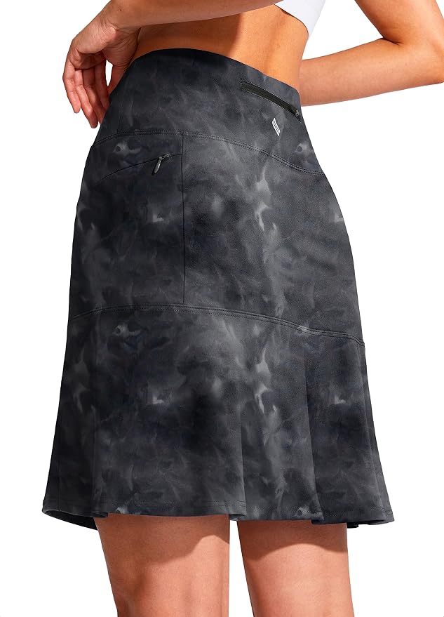 19" Ruffled Golf Skirts for Women | 3 Zipper Pockets, Knee Length, High Waisted, Long Skorts for Athletic, Casual, Tennis, Pickleball